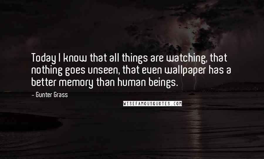 Gunter Grass Quotes: Today I know that all things are watching, that nothing goes unseen, that even wallpaper has a better memory than human beings.