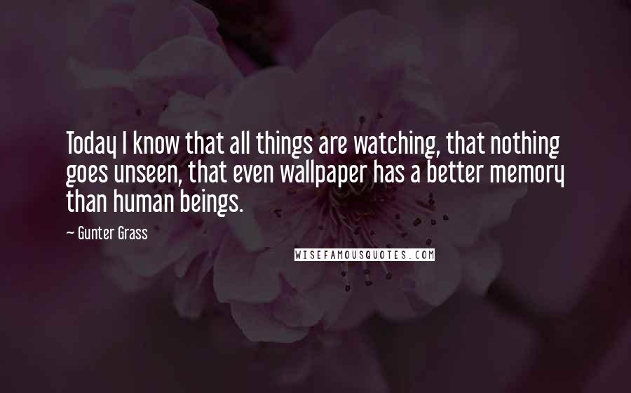 Gunter Grass Quotes: Today I know that all things are watching, that nothing goes unseen, that even wallpaper has a better memory than human beings.