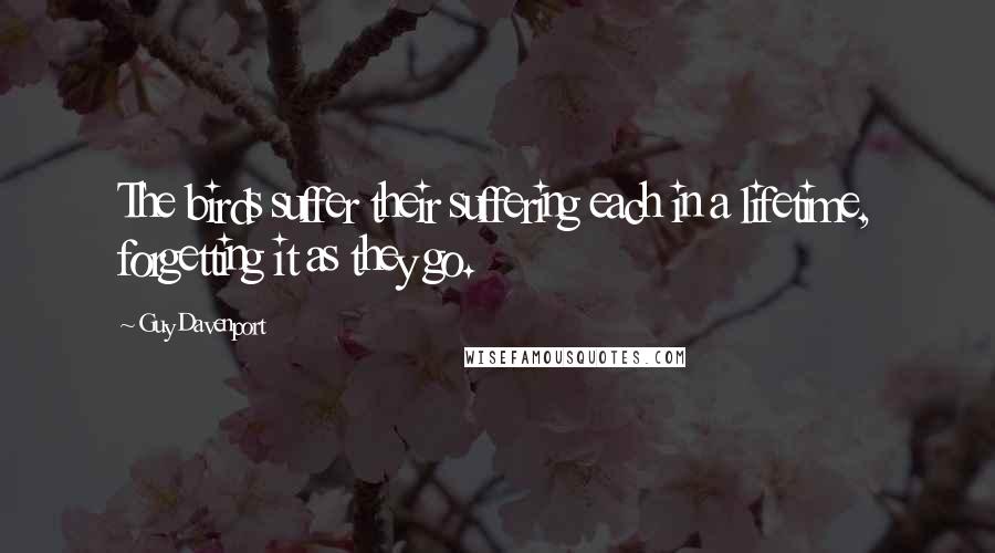 Guy Davenport Quotes: The birds suffer their suffering each in a lifetime, forgetting it as they go.