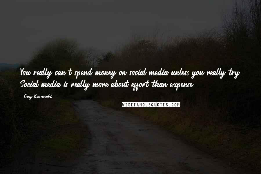 Guy Kawasaki Quotes: You really can't spend money on social media unless you really try. Social media is really more about effort than expense.