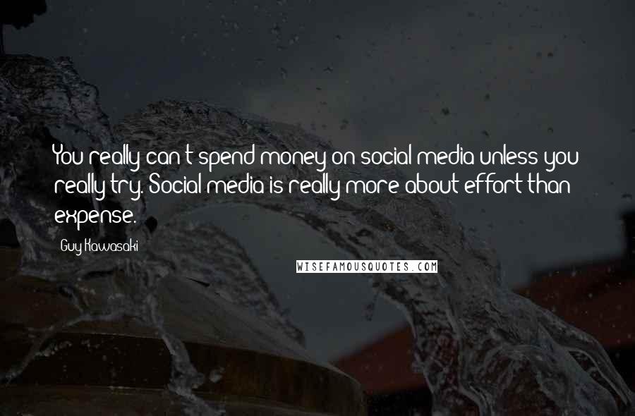 Guy Kawasaki Quotes: You really can't spend money on social media unless you really try. Social media is really more about effort than expense.