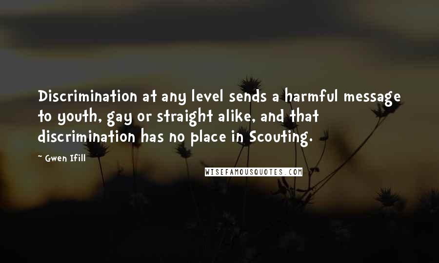 Gwen Ifill Quotes: Discrimination at any level sends a harmful message to youth, gay or straight alike, and that discrimination has no place in Scouting.