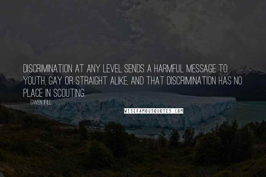 Gwen Ifill Quotes: Discrimination at any level sends a harmful message to youth, gay or straight alike, and that discrimination has no place in Scouting.