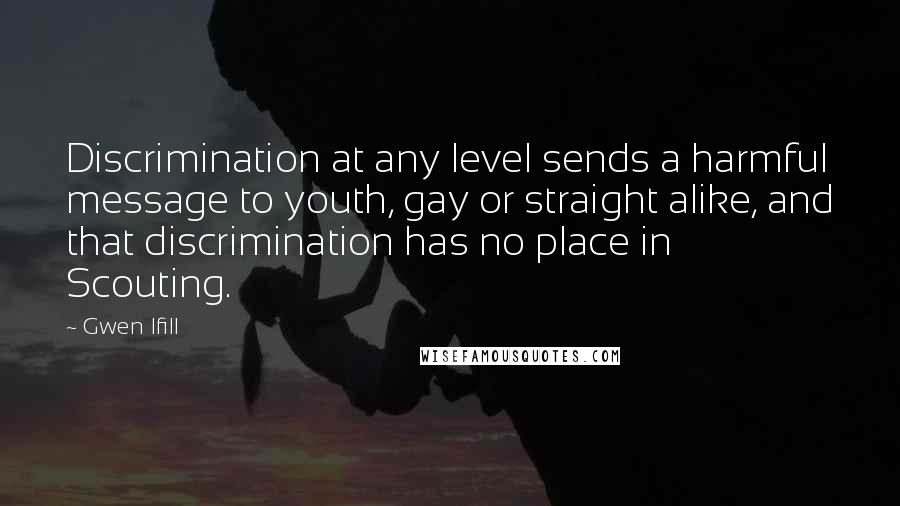 Gwen Ifill Quotes: Discrimination at any level sends a harmful message to youth, gay or straight alike, and that discrimination has no place in Scouting.