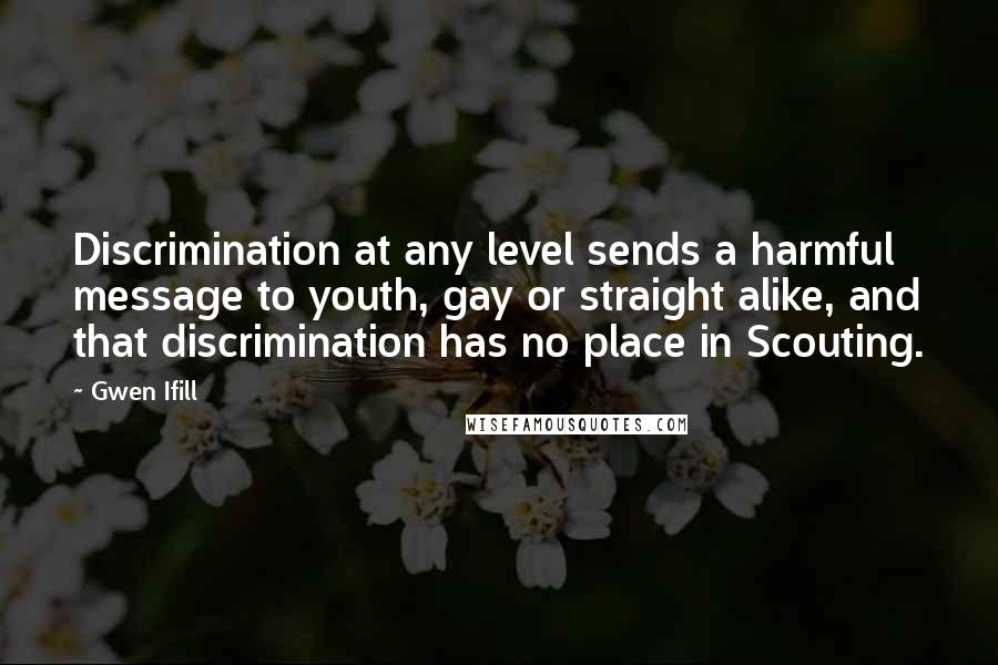 Gwen Ifill Quotes: Discrimination at any level sends a harmful message to youth, gay or straight alike, and that discrimination has no place in Scouting.