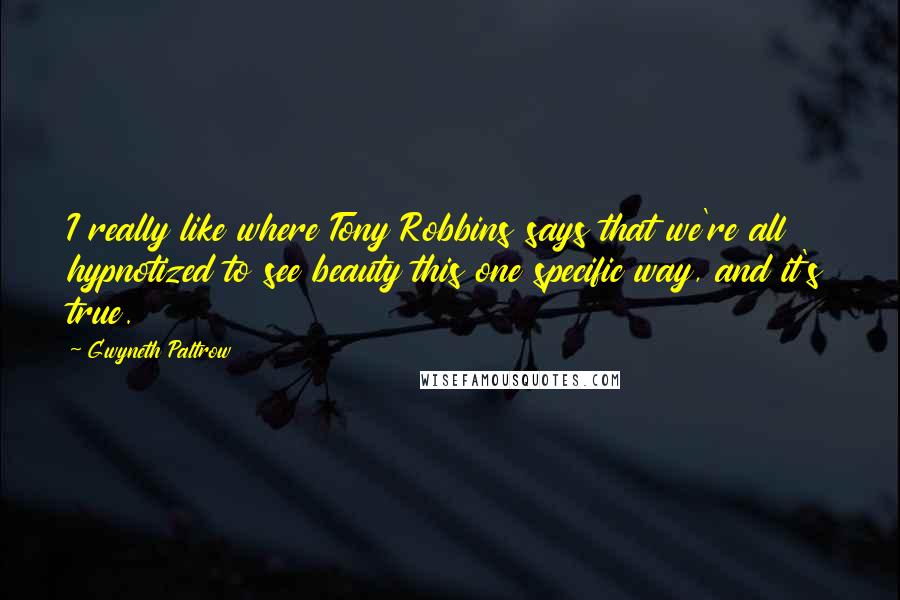 Gwyneth Paltrow Quotes: I really like where Tony Robbins says that we're all hypnotized to see beauty this one specific way, and it's true.