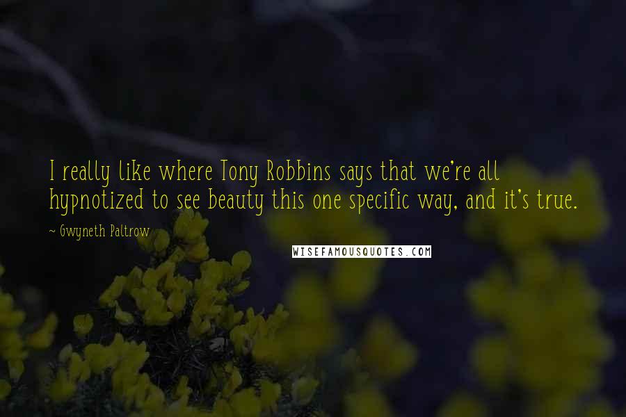 Gwyneth Paltrow Quotes: I really like where Tony Robbins says that we're all hypnotized to see beauty this one specific way, and it's true.