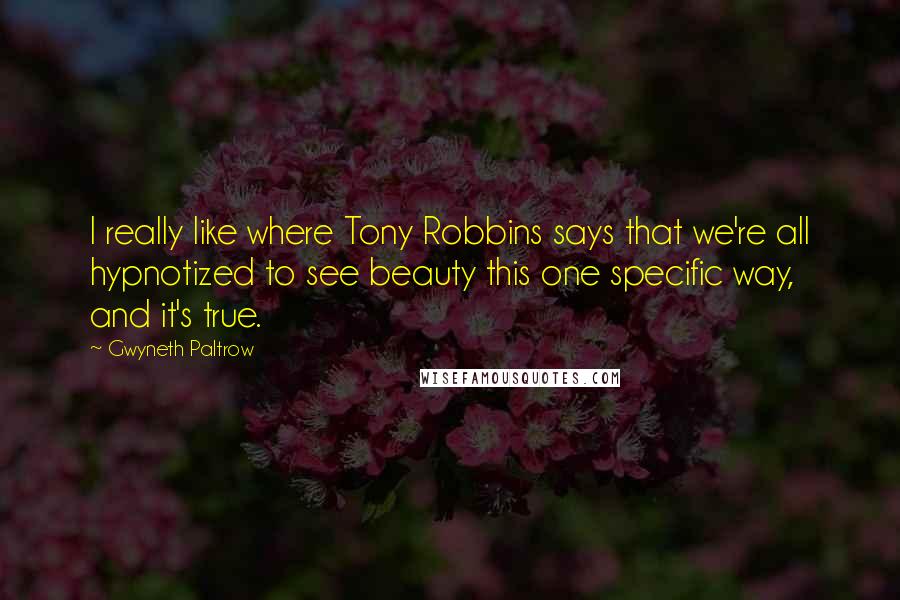 Gwyneth Paltrow Quotes: I really like where Tony Robbins says that we're all hypnotized to see beauty this one specific way, and it's true.