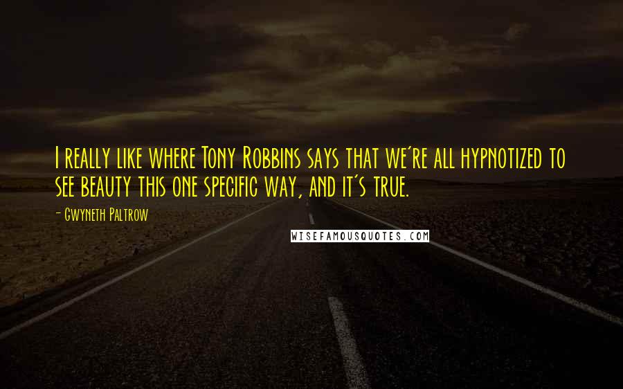 Gwyneth Paltrow Quotes: I really like where Tony Robbins says that we're all hypnotized to see beauty this one specific way, and it's true.