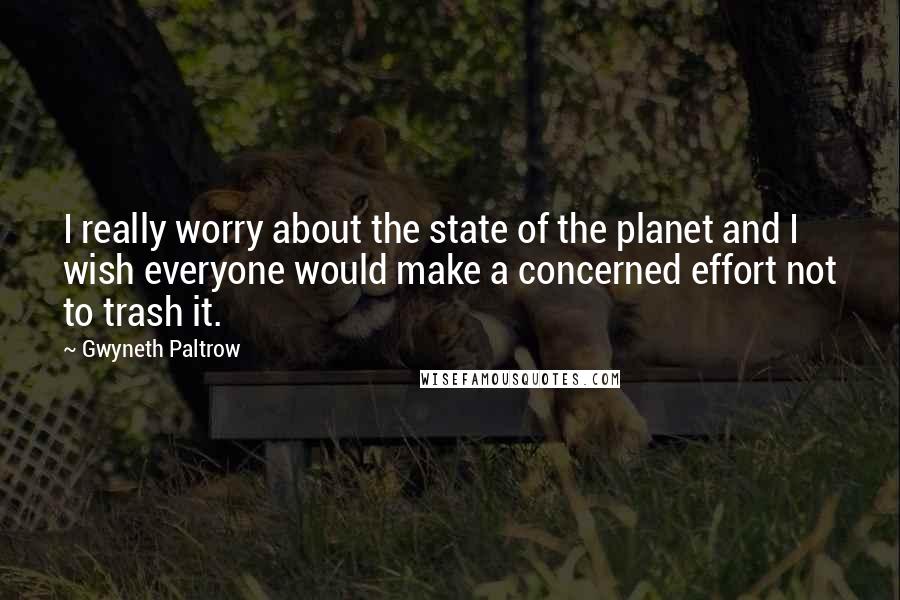 Gwyneth Paltrow Quotes: I really worry about the state of the planet and I wish everyone would make a concerned effort not to trash it.