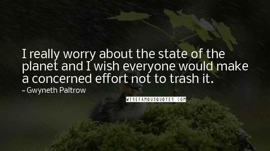 Gwyneth Paltrow Quotes: I really worry about the state of the planet and I wish everyone would make a concerned effort not to trash it.