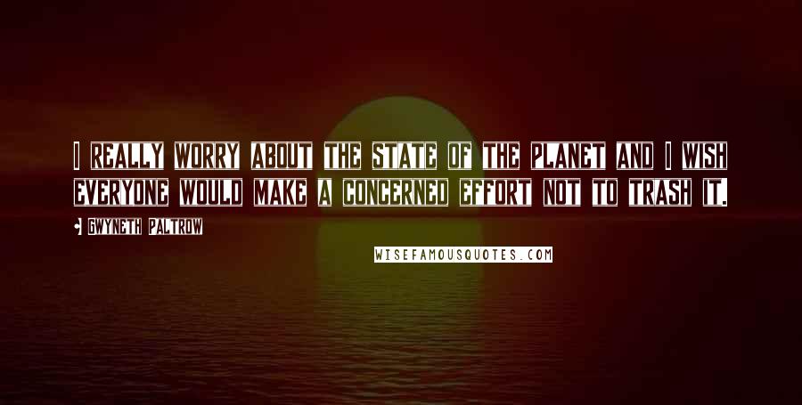 Gwyneth Paltrow Quotes: I really worry about the state of the planet and I wish everyone would make a concerned effort not to trash it.