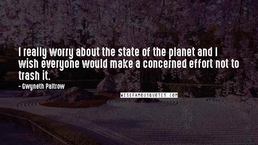 Gwyneth Paltrow Quotes: I really worry about the state of the planet and I wish everyone would make a concerned effort not to trash it.