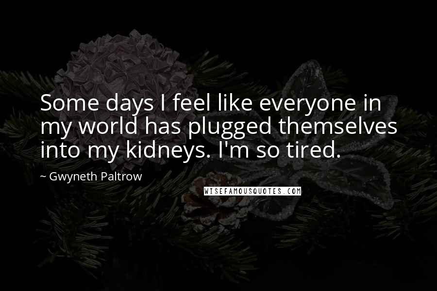 Gwyneth Paltrow Quotes: Some days I feel like everyone in my world has plugged themselves into my kidneys. I'm so tired.