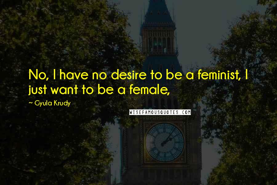 Gyula Krudy Quotes: No, I have no desire to be a feminist, I just want to be a female,