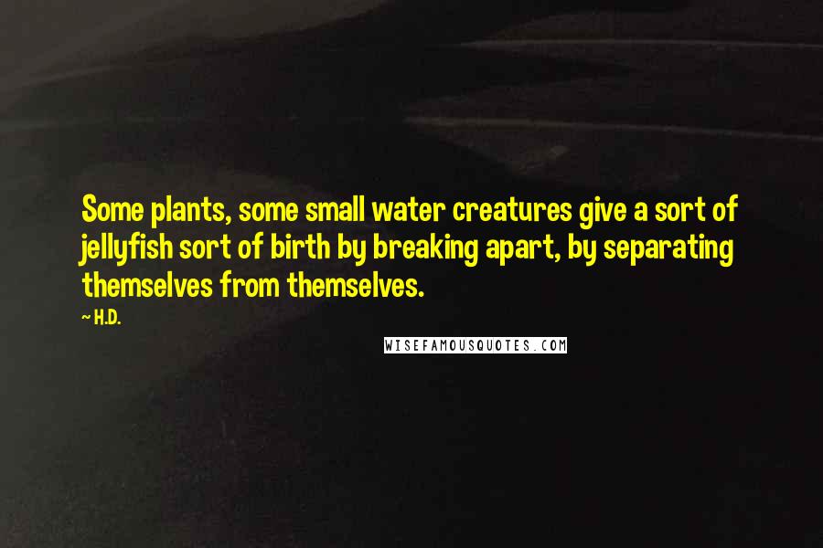 H.D. Quotes: Some plants, some small water creatures give a sort of jellyfish sort of birth by breaking apart, by separating themselves from themselves.