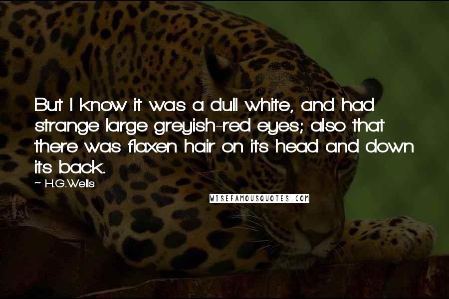 H.G.Wells Quotes: But I know it was a dull white, and had strange large greyish-red eyes; also that there was flaxen hair on its head and down its back.