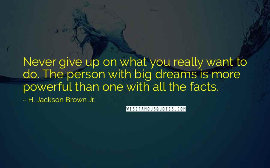 H. Jackson Brown Jr. Quotes: Never give up on what you really want to do. The person with big dreams is more powerful than one with all the facts.