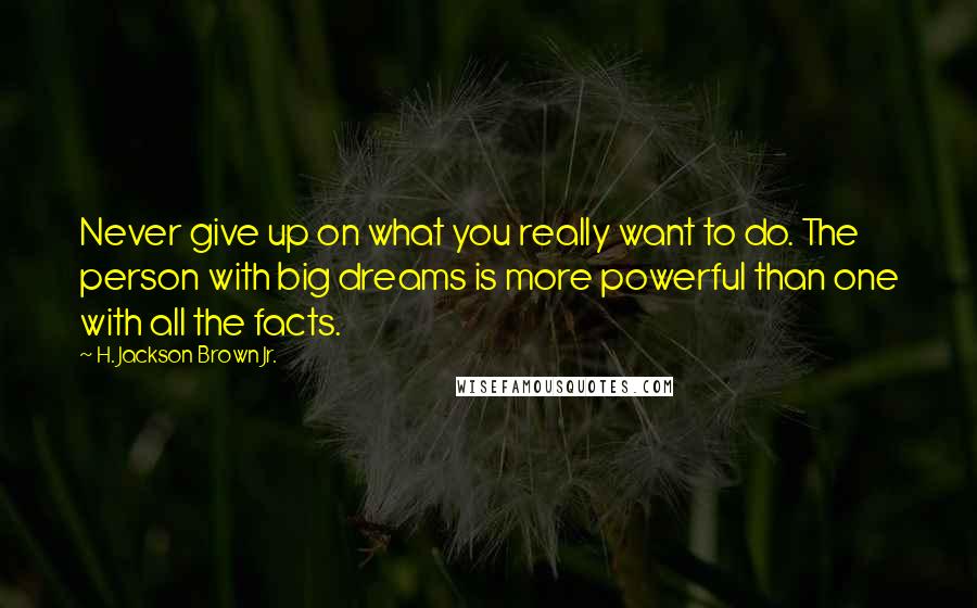 H. Jackson Brown Jr. Quotes: Never give up on what you really want to do. The person with big dreams is more powerful than one with all the facts.