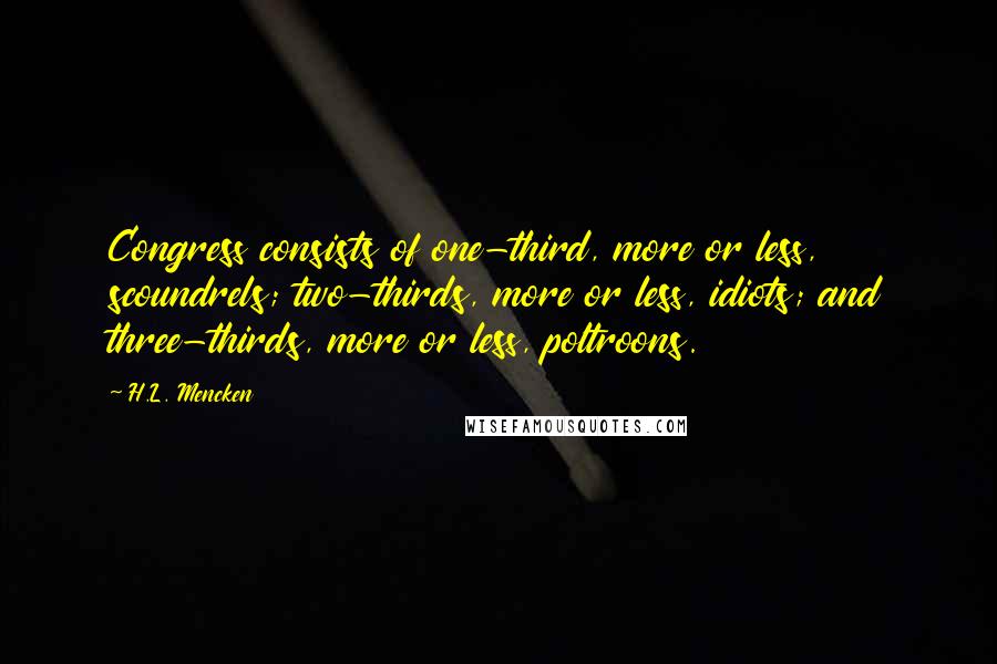 H.L. Mencken Quotes: Congress consists of one-third, more or less, scoundrels; two-thirds, more or less, idiots; and three-thirds, more or less, poltroons.