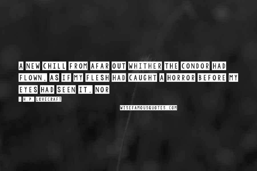 H.P. Lovecraft Quotes: a new chill from afar out whither the condor had flown, as if my flesh had caught a horror before my eyes had seen it. Nor