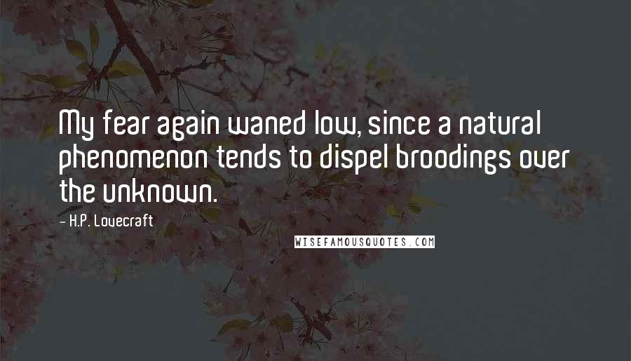 H.P. Lovecraft Quotes: My fear again waned low, since a natural phenomenon tends to dispel broodings over the unknown.