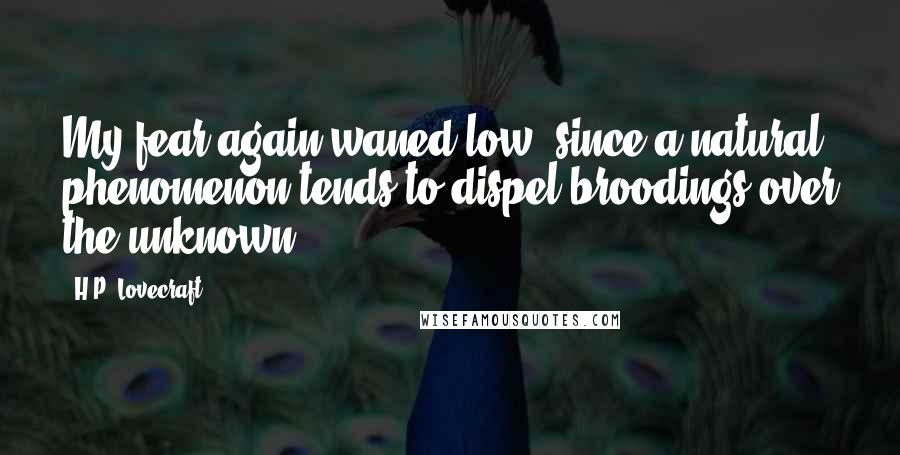 H.P. Lovecraft Quotes: My fear again waned low, since a natural phenomenon tends to dispel broodings over the unknown.