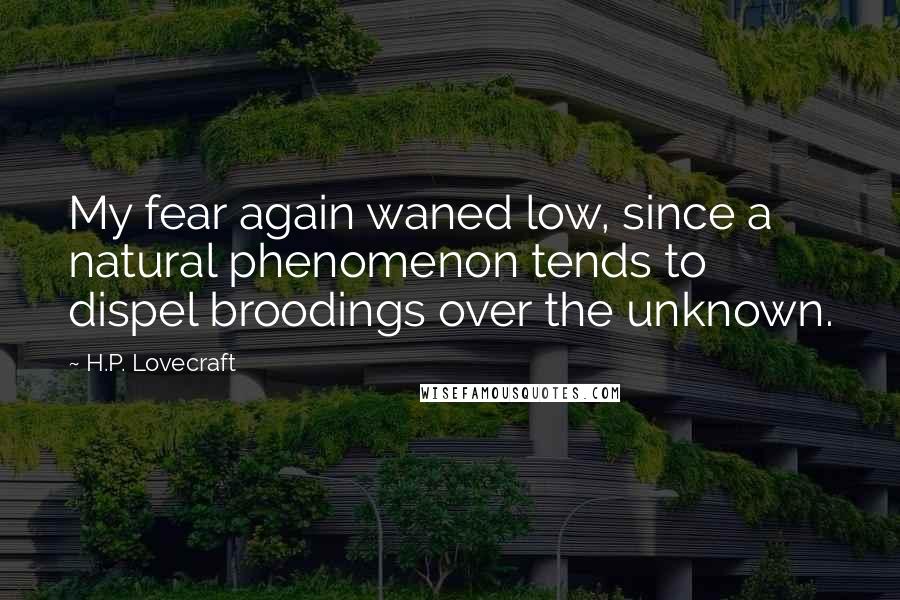 H.P. Lovecraft Quotes: My fear again waned low, since a natural phenomenon tends to dispel broodings over the unknown.