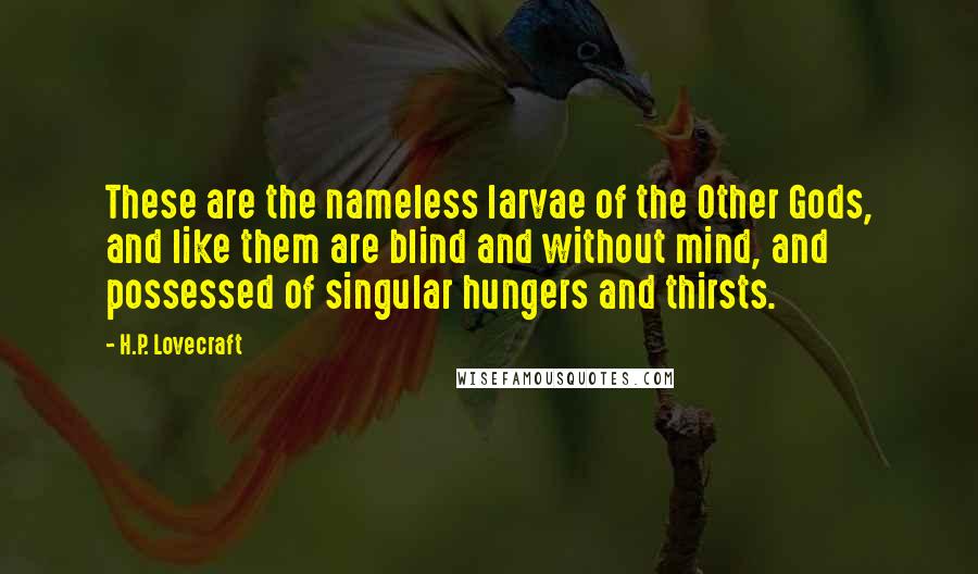 H.P. Lovecraft Quotes: These are the nameless larvae of the Other Gods, and like them are blind and without mind, and possessed of singular hungers and thirsts.