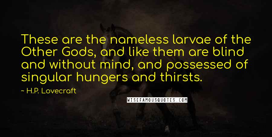 H.P. Lovecraft Quotes: These are the nameless larvae of the Other Gods, and like them are blind and without mind, and possessed of singular hungers and thirsts.