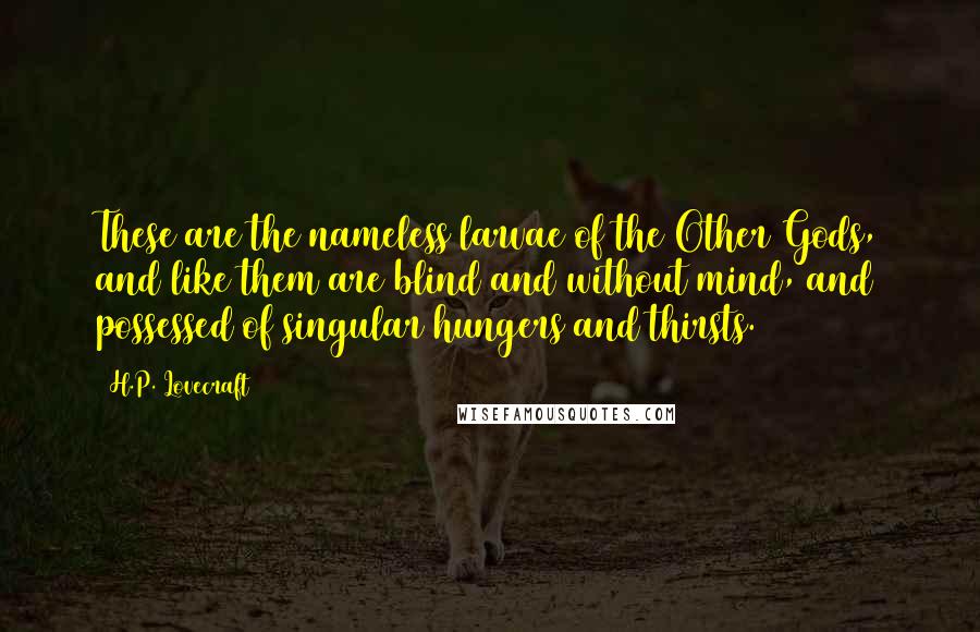 H.P. Lovecraft Quotes: These are the nameless larvae of the Other Gods, and like them are blind and without mind, and possessed of singular hungers and thirsts.