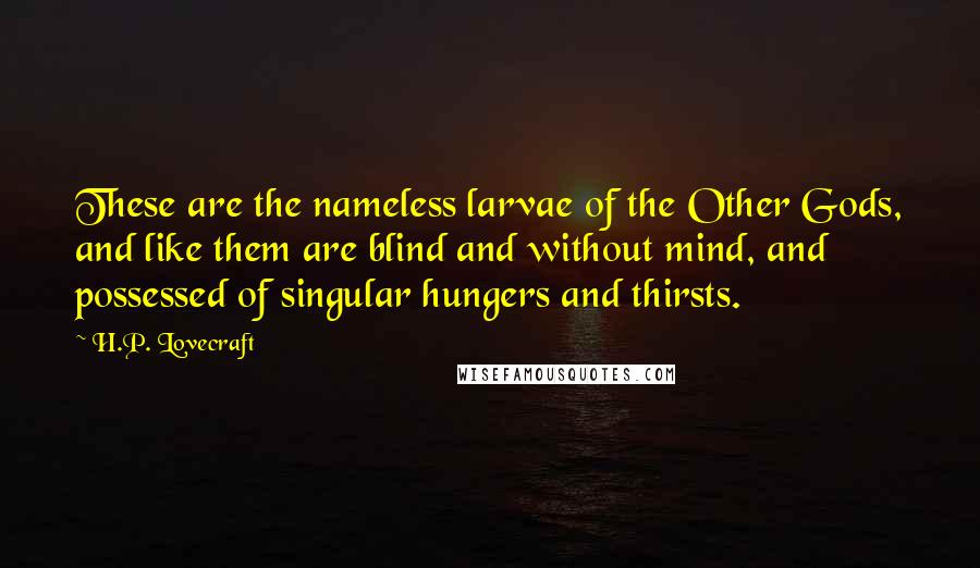 H.P. Lovecraft Quotes: These are the nameless larvae of the Other Gods, and like them are blind and without mind, and possessed of singular hungers and thirsts.