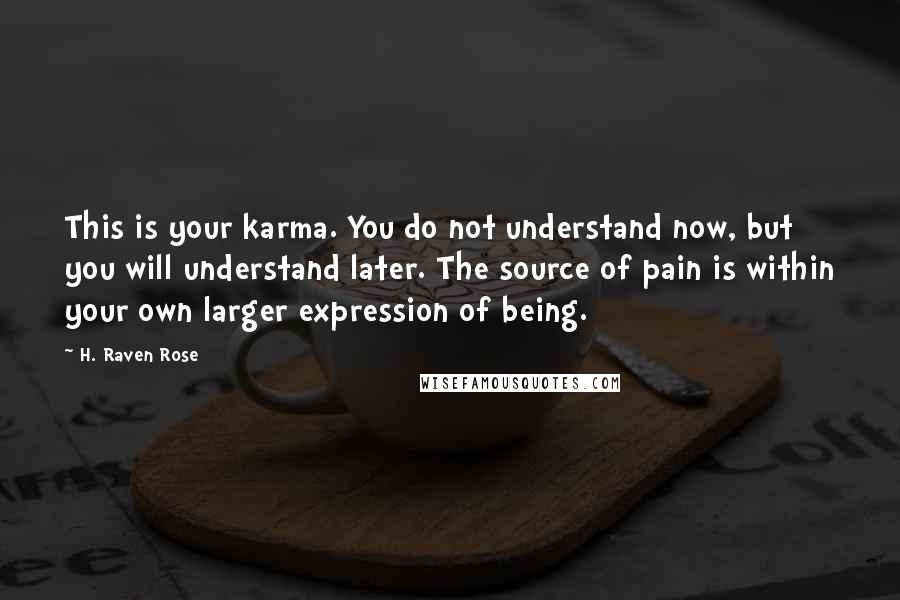 H. Raven Rose Quotes: This is your karma. You do not understand now, but you will understand later. The source of pain is within your own larger expression of being.