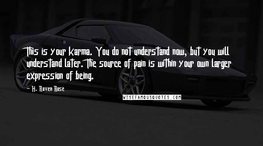 H. Raven Rose Quotes: This is your karma. You do not understand now, but you will understand later. The source of pain is within your own larger expression of being.