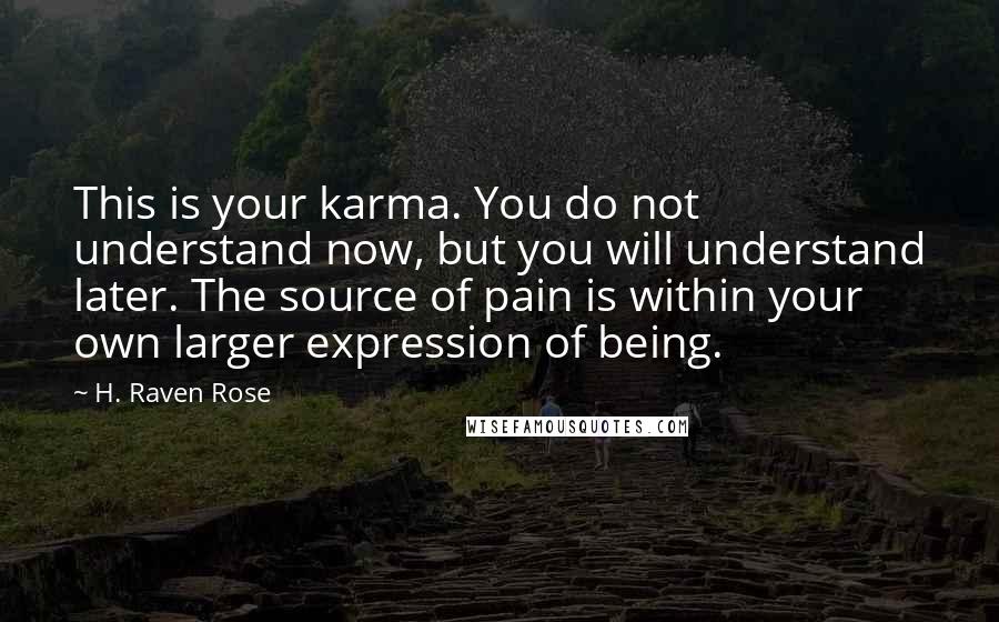 H. Raven Rose Quotes: This is your karma. You do not understand now, but you will understand later. The source of pain is within your own larger expression of being.