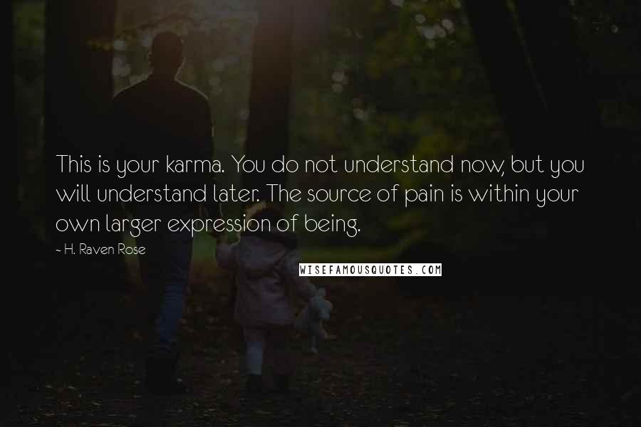 H. Raven Rose Quotes: This is your karma. You do not understand now, but you will understand later. The source of pain is within your own larger expression of being.