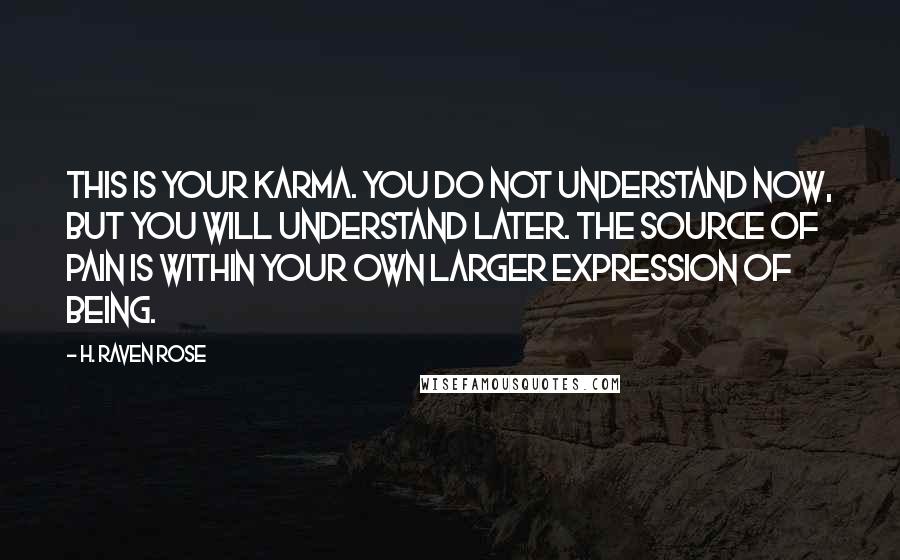 H. Raven Rose Quotes: This is your karma. You do not understand now, but you will understand later. The source of pain is within your own larger expression of being.