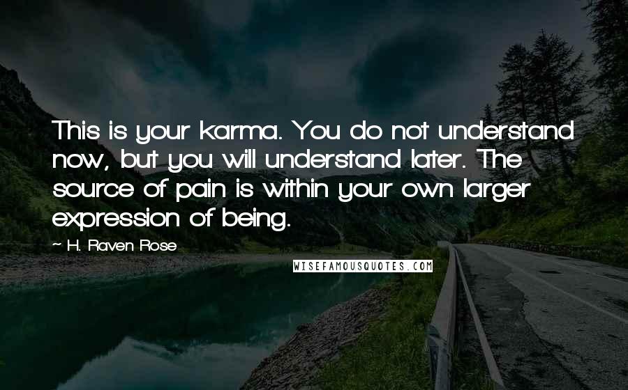 H. Raven Rose Quotes: This is your karma. You do not understand now, but you will understand later. The source of pain is within your own larger expression of being.