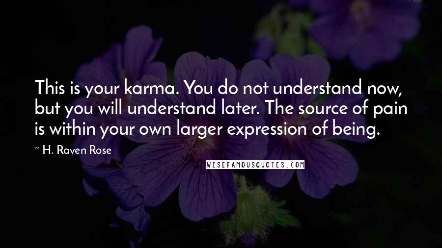 H. Raven Rose Quotes: This is your karma. You do not understand now, but you will understand later. The source of pain is within your own larger expression of being.