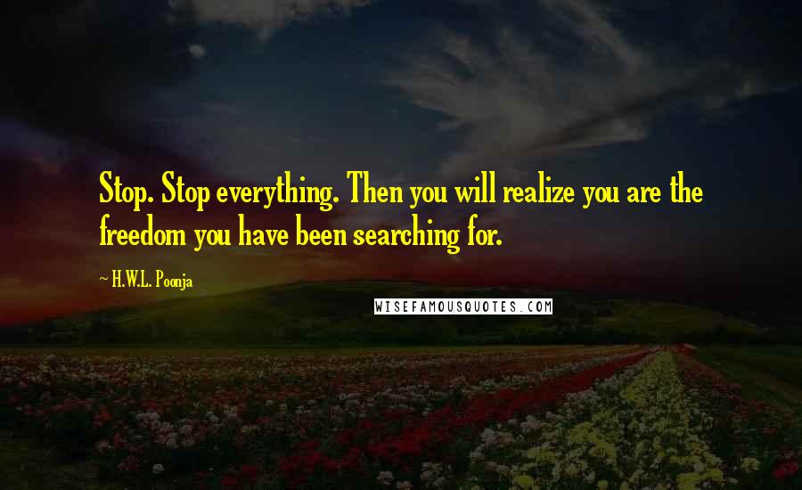 H.W.L. Poonja Quotes: Stop. Stop everything. Then you will realize you are the freedom you have been searching for.