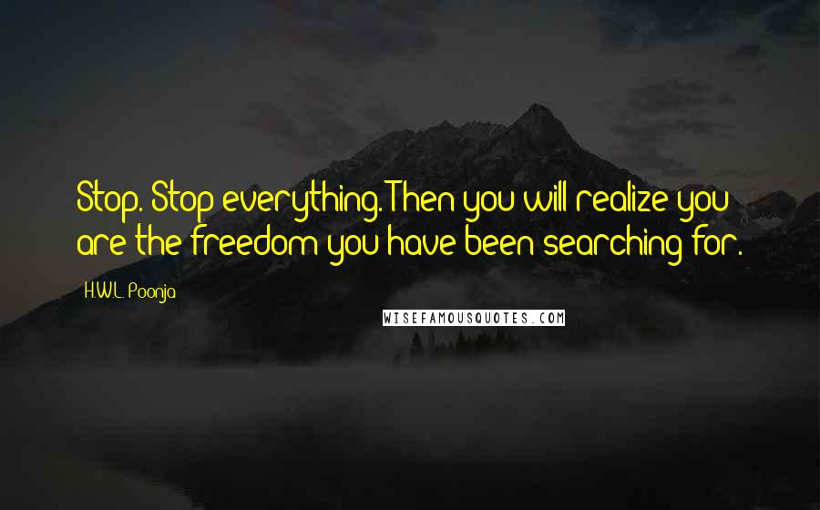 H.W.L. Poonja Quotes: Stop. Stop everything. Then you will realize you are the freedom you have been searching for.