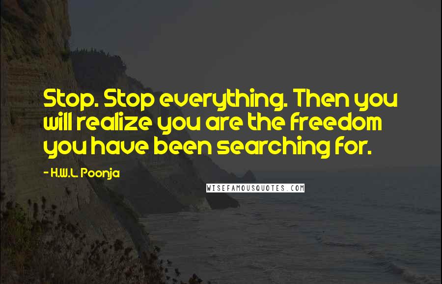 H.W.L. Poonja Quotes: Stop. Stop everything. Then you will realize you are the freedom you have been searching for.