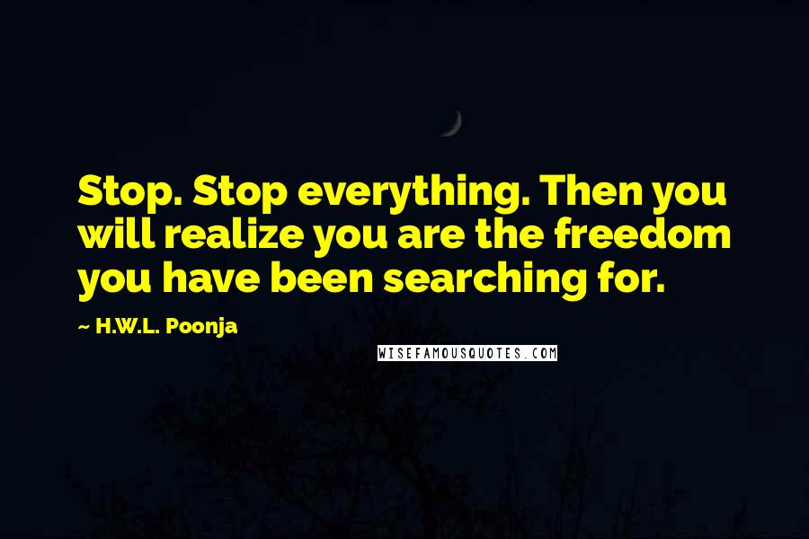 H.W.L. Poonja Quotes: Stop. Stop everything. Then you will realize you are the freedom you have been searching for.