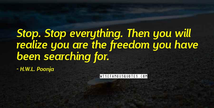 H.W.L. Poonja Quotes: Stop. Stop everything. Then you will realize you are the freedom you have been searching for.