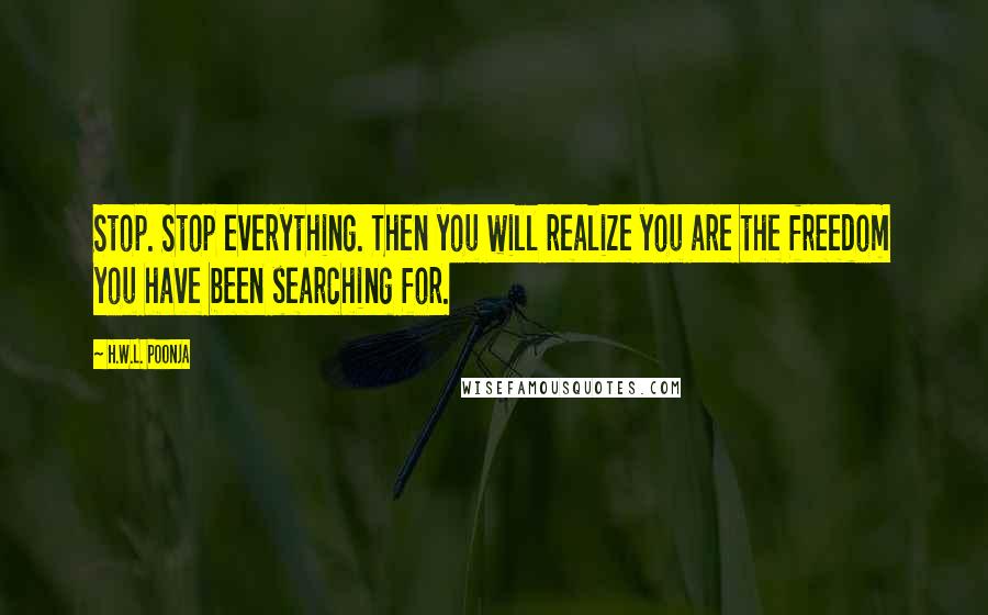 H.W.L. Poonja Quotes: Stop. Stop everything. Then you will realize you are the freedom you have been searching for.