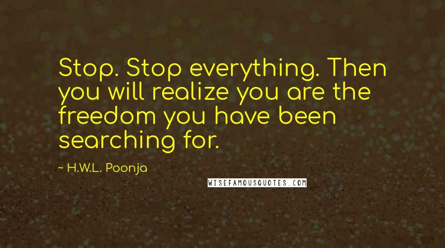 H.W.L. Poonja Quotes: Stop. Stop everything. Then you will realize you are the freedom you have been searching for.