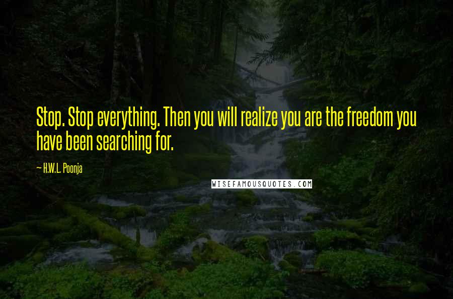 H.W.L. Poonja Quotes: Stop. Stop everything. Then you will realize you are the freedom you have been searching for.