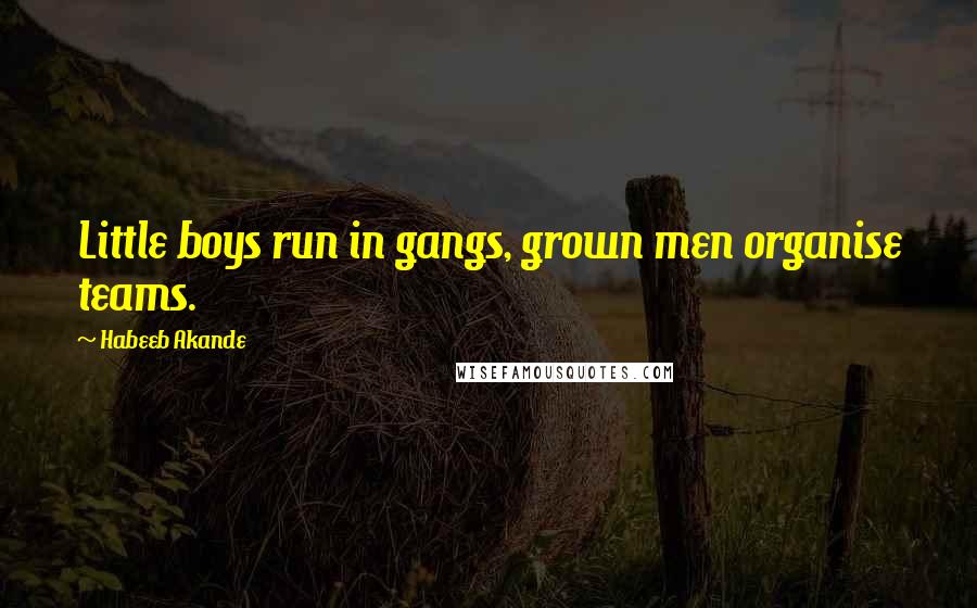 Habeeb Akande Quotes: Little boys run in gangs, grown men organise teams.