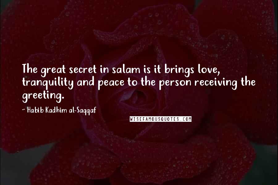 Habib Kadhim Al-Saqqaf Quotes: The great secret in salam is it brings love, tranquility and peace to the person receiving the greeting.