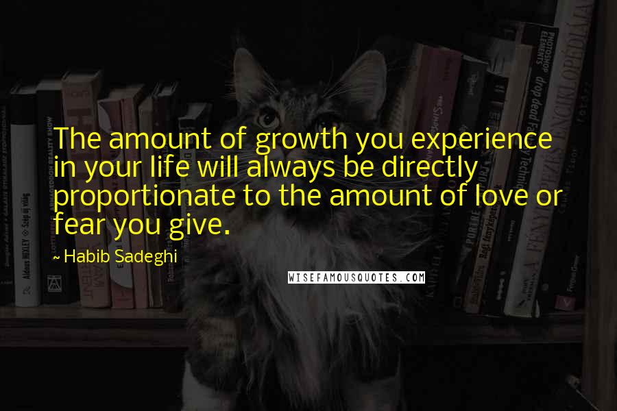 Habib Sadeghi Quotes: The amount of growth you experience in your life will always be directly proportionate to the amount of love or fear you give.